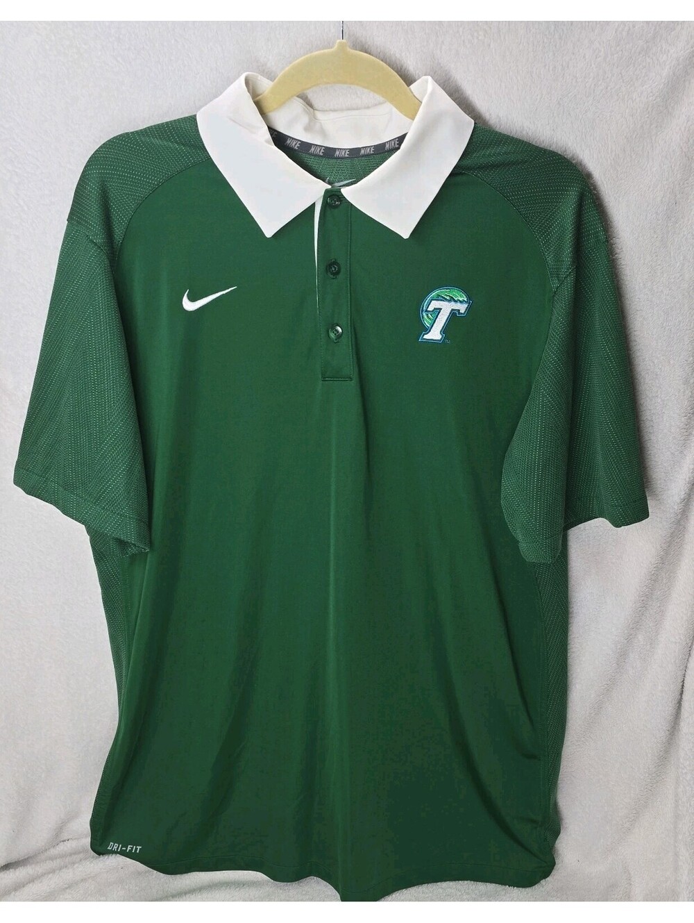 Nike Dri Fit Tulane Green Wave Polo Men's Large Dark Green Short Sleeve Shirt